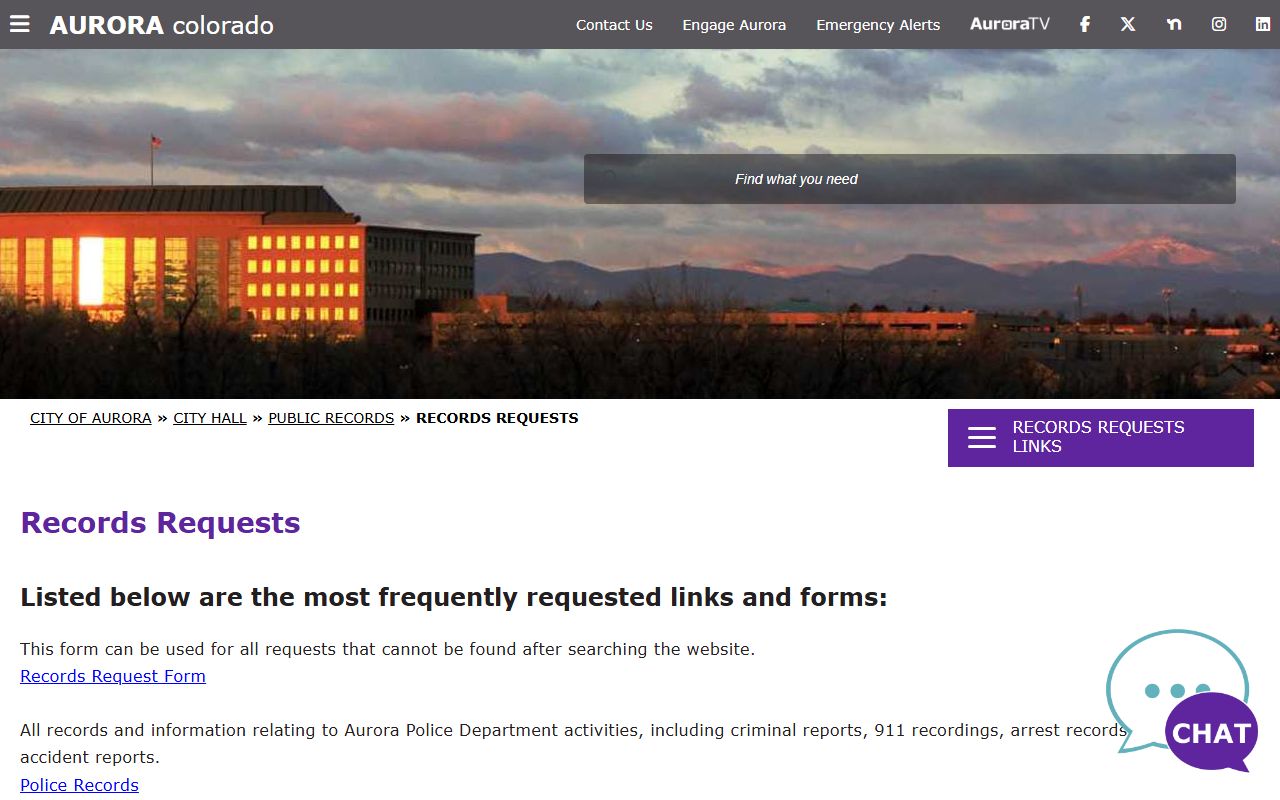 Aurora police records request system