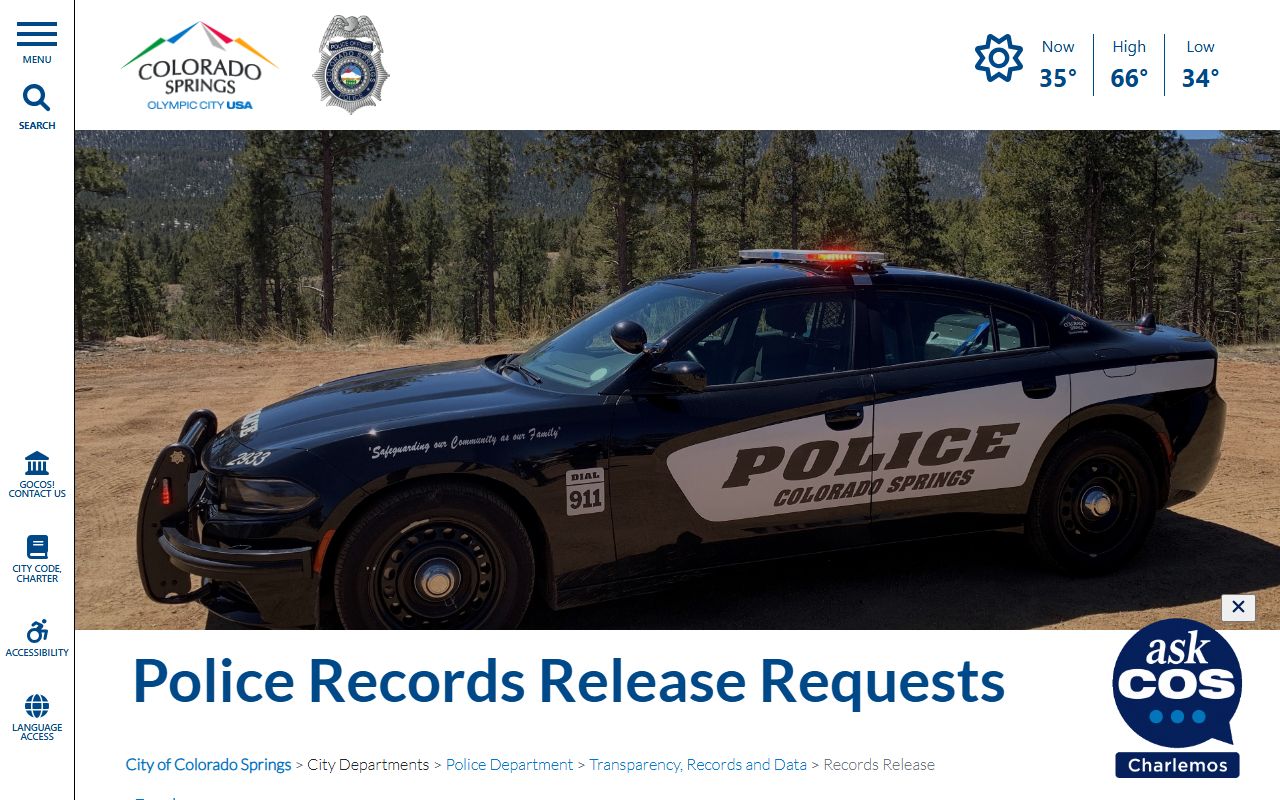 Colorado Springs police records request page