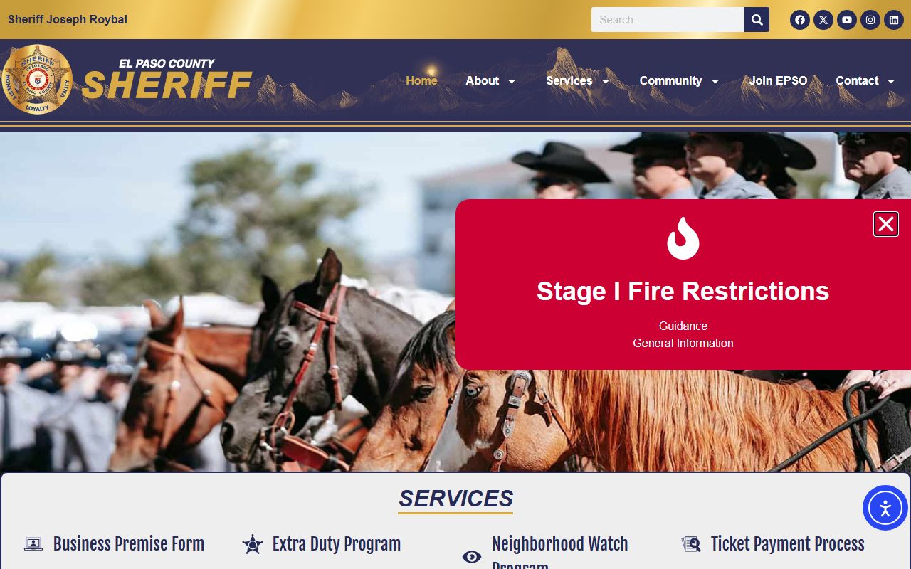 El Paso County Sheriff's Office homepage with public records access