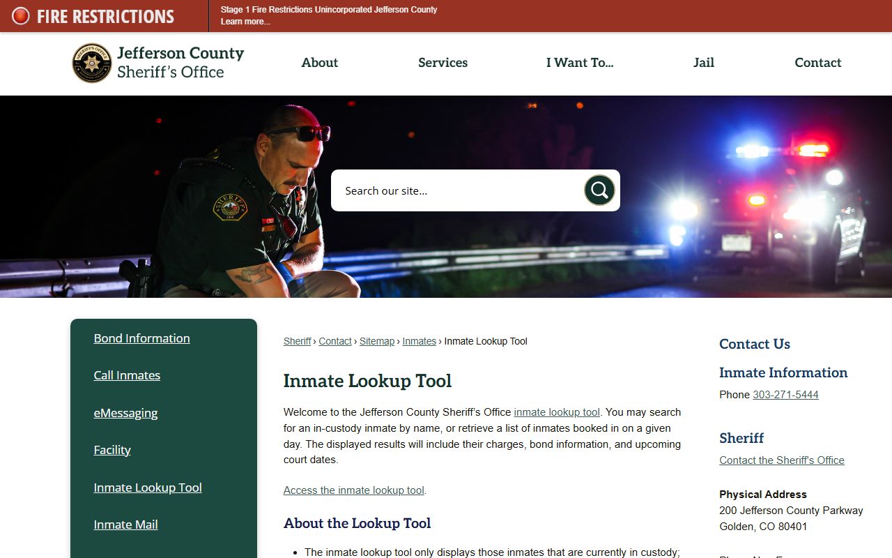 Jefferson County inmate lookup tool information page