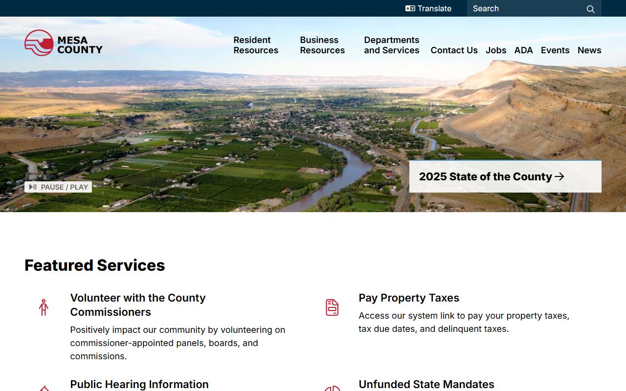 Mesa County homepage with sheriff services access
