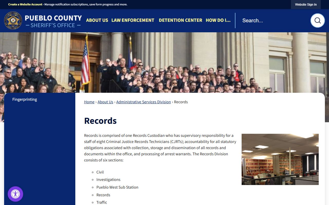 Pueblo County Sheriff records request page