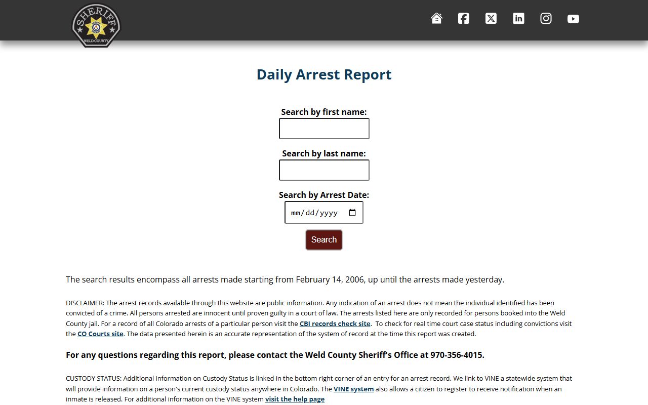 Weld County daily arrests report portal