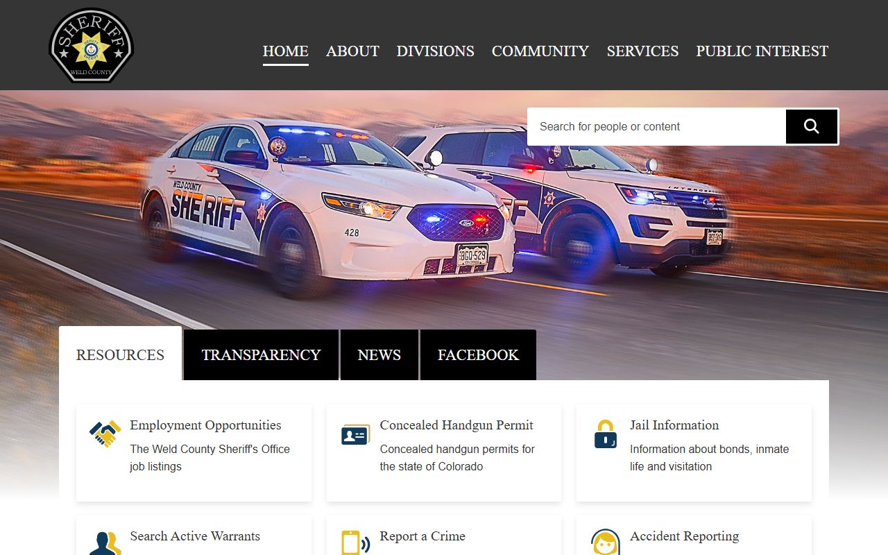 Weld County Sheriff's Office website homepage