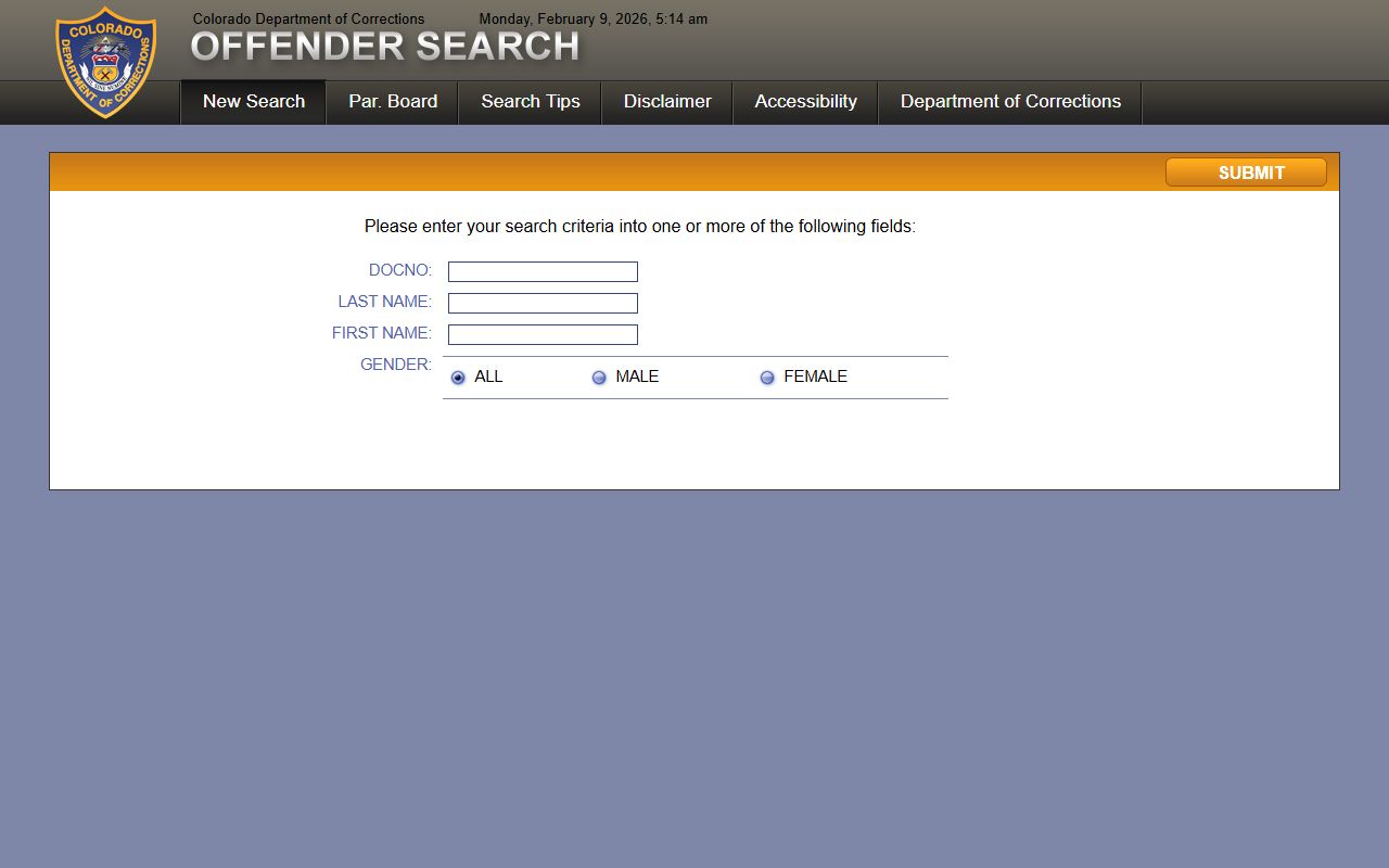 CDOC offender search portal interface