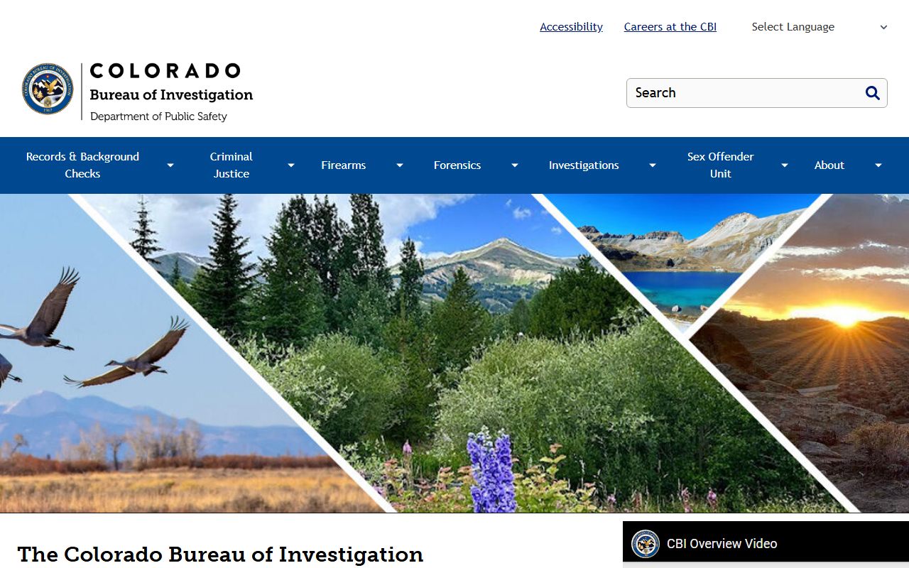 Colorado Bureau of Investigation website homepage